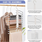 Upgrade 9 Layers Pants Hangers Space Saving, 2 Pack Pant Hangers Organizer Multifunctional Pants Rack Space Saver Closet Orga