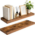23.6 inch Rustic Brown Floating Shelves Set of 2, Solid Wood Wall Mounted Shelves, Heavy Duty Display Storage Shelves for Bed