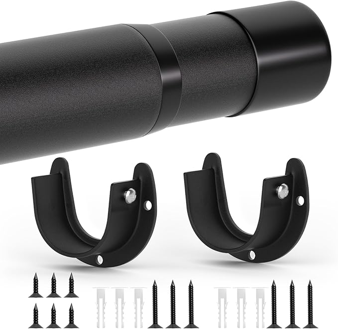 Closet Rods for Hanging Clothes, 17 to 53 Inch Closet Rod, Heavy Duty Adjustable Clothes Hanging Bar Rod Matte Black Closet P