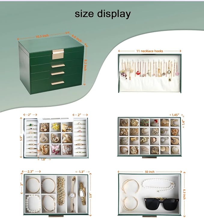 BOOVO Jewelry Boxes for Women, 5 Layer Jewelry Organizer with Necklace Hanger and Drawers, Large Jewelry Box for Earrings, Ne