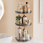 Delamu 3 Tier Rotating Makeup Organizer for Vanity, Skincare Organizer for Bathroom Counter, Spinning Perfume Organizer Cosme