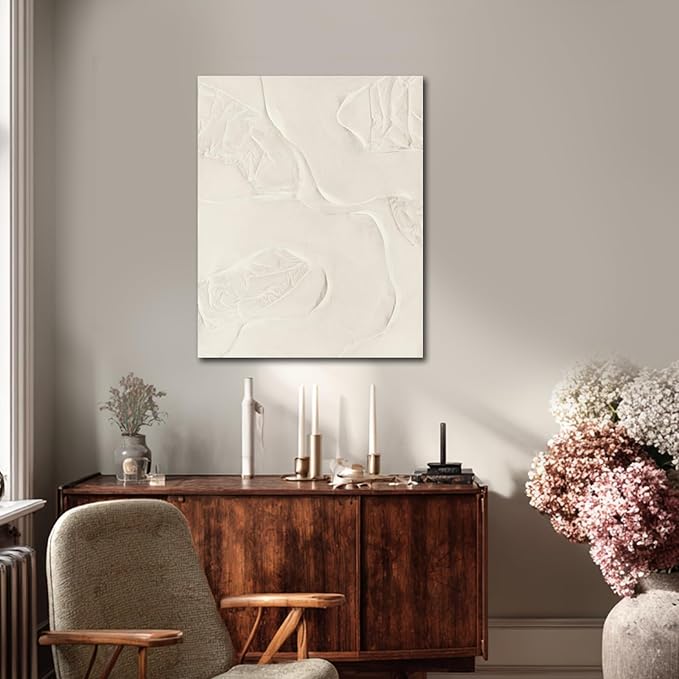 CHUDANHAO Abstract Hand Painted Wall Art Beige Wall Decor Line Hanging Art 32"x40" Large Artwork for Living Room Office Decor