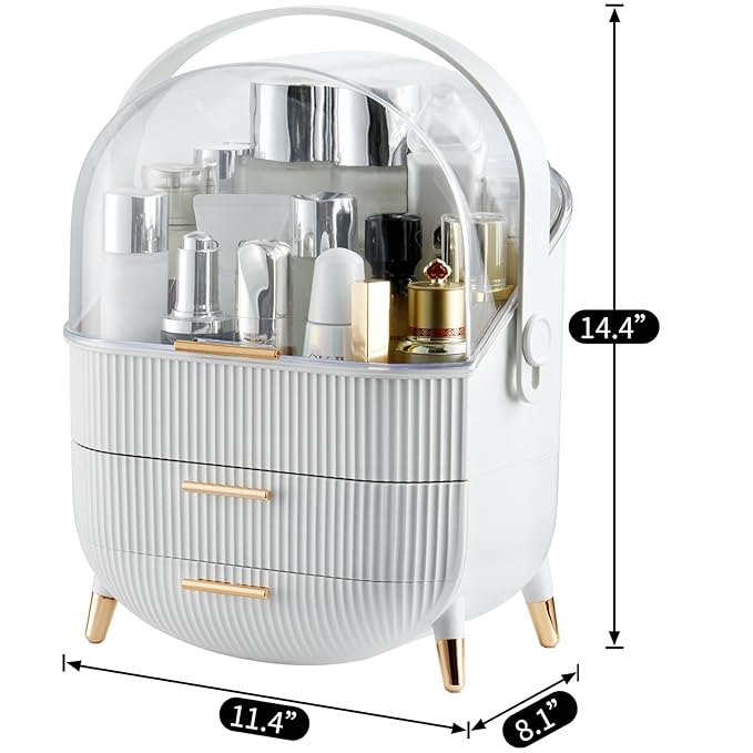 CANITORON Makeup Organizer,Skincare Organizer with 2 Drawers and Transparent Cover,Cosmetic Display Case for Vanity Organizer