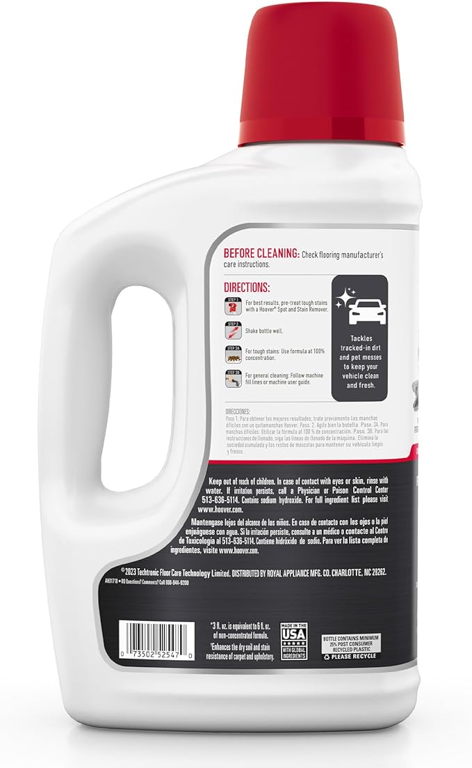 Hoover Auto Portable Spot Cleaner Solution, 64 oz., Fresh Car Scent, Car Interior Upholstery Cleaner and Protectant, Tackles 