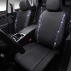 CAR PASS Bling Diamond Car Seat Covers Full Set,Shining Rhinestone Waterproof Faux Leather,Rear with Zipper,Universal Fit Automotive Glitter Crystal Sparkle Strips for Women,Violet Purple Rhinestone