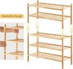 3-Tier Bamboo Shoe Rack for Entryway, Stackable | Heavy Duty | Multi-Function, Free Standing Shoe Racks for Bedroom Hallway C