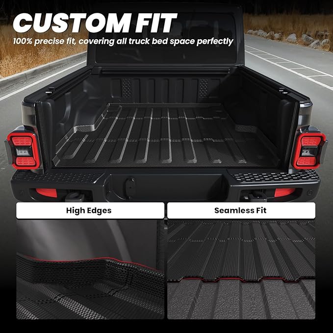 LASFIT 5FT Bed Liner for Jeep Gladiator JT 2026 2025 2024 2023 2022 2021 2020 (60 inches), All Weather TPE Custom Fit Truck Bed Mat Truck Cargo Bed Liner, Black