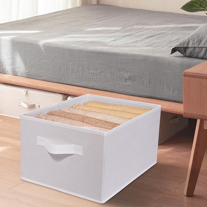 JAKAGO Fabric Storage Bins set of 4 Rectangle Storage Baskets with Handle Foldable Closet Organizer for Clothes Towel bedding