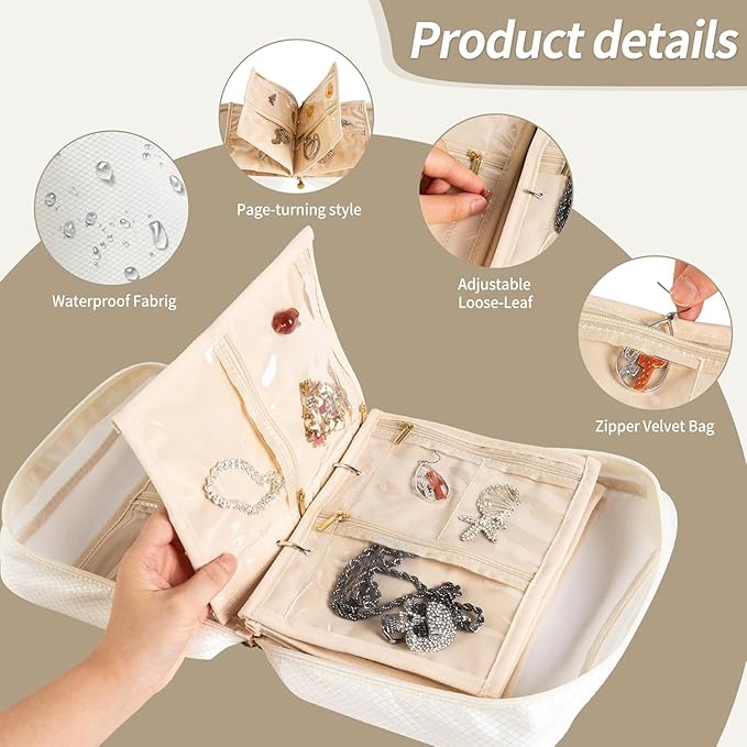 GSXRB Jewelry Organizer Travel Portable Earring Necklace Ring Jewelry Organizer Large Capacity Foldable Multi-Layer Classifie