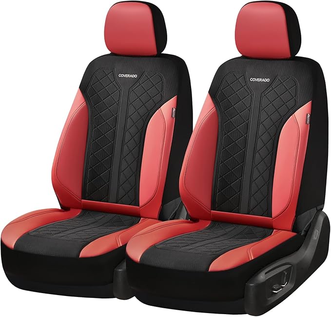Coverado Car Seat Covers for Front Seats, Waterproof Automotive Seat Protectors 2-Pack, Leather & Mesh Driver Protectors Univ