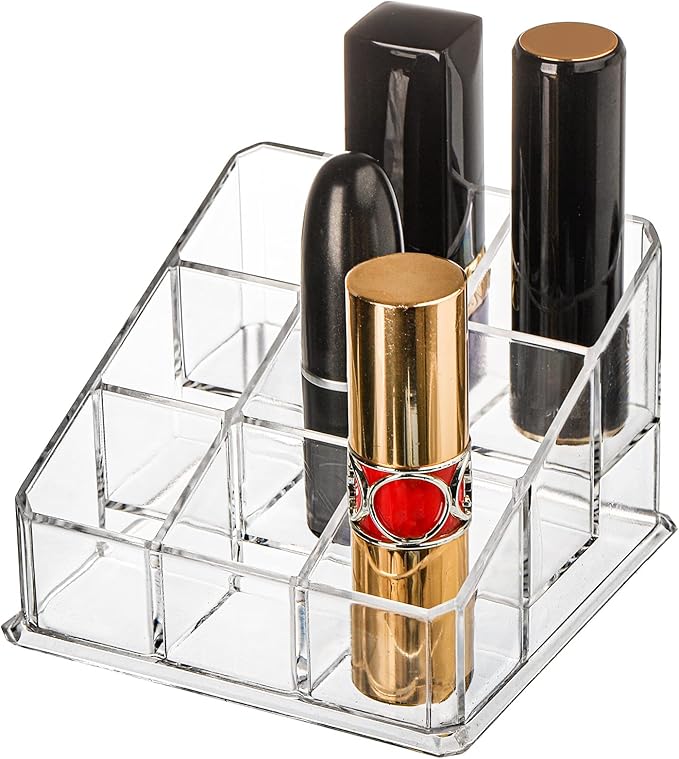 Foraineam 6 Pack Lipstick Holder Organizer, 9 Spaces Clear Lip Stick Storage Stand Container, Small Cosmetic Beauty Makeup Di