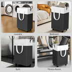 HomeHacks Laundry Basket with Wheels, Rolling Laundry Hamper, Collapsible & Waterproof Clothes Hamper, Narrow Corner Bins wit