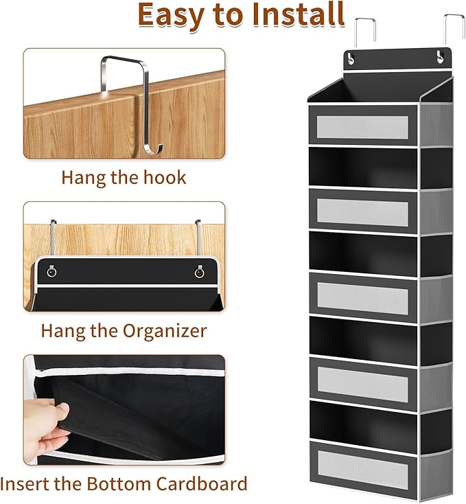 Over The Door Organizer with 5 Large Pockets, Over the Door Storage 10 Side Pockets 44 lb Load Behind Door Storage, Door Orga