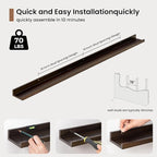 Picture Ledge Shelf, Floating Shelves Set of 2, 48 Inches Solid Wood Nursery Book Shelves for Toys Storage, Kids Bookshelf Wa