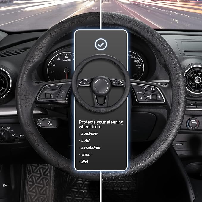 SEG Direct Black Car Steering Wheel Cover Small Size 14-14.25 inch (35.5-36 cm), for Prius Civic Model 3 Model Y Camaro, Brea
