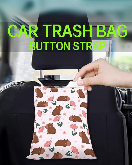 Car Trash Can, Durable Hanging Car Trash Garbage Bag, Cute Automotive Garbage Cans Organizer, Cute Brown Bear Flower