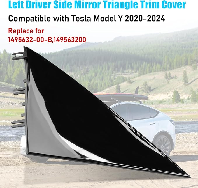 Jaronx Compatible with Tesla Mirror Triangle Cover Model Y 2020-2024, 1495632-00-B Model Y Driver Side Mirror Triangle Trim, A-Pillar Applique Mirror Triangle Panel Trim For Tesla Model Y Accessories