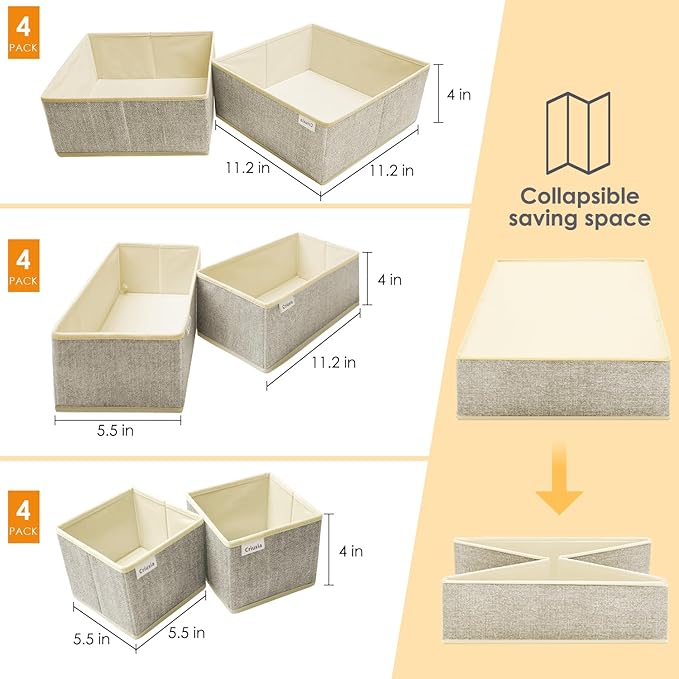 12 Pack Drawer Organizers for Clothing, Foldable Clothes Storage Box Closet Dresser Drawer Organizers Dividers, Bedroom Organ