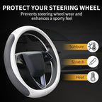 Premium Leather Steering Wheel Cover for Tesla Model 3/Y 2016-2025 2026 Juniper/Highland, Non-Slip Breathable Tesla Model 3/Y Steering Wheel Protector, White