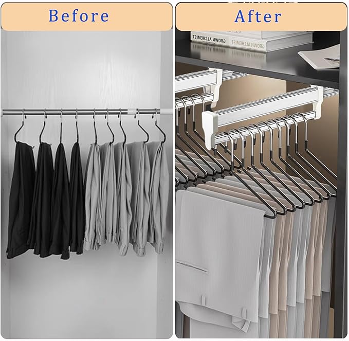 Pull Out Clothes Hanger Rod Adjustable Wardrobe Clothing Rail Hanger Rack Bar for Pants Clothes Stainless Steel (792mm/31.2in