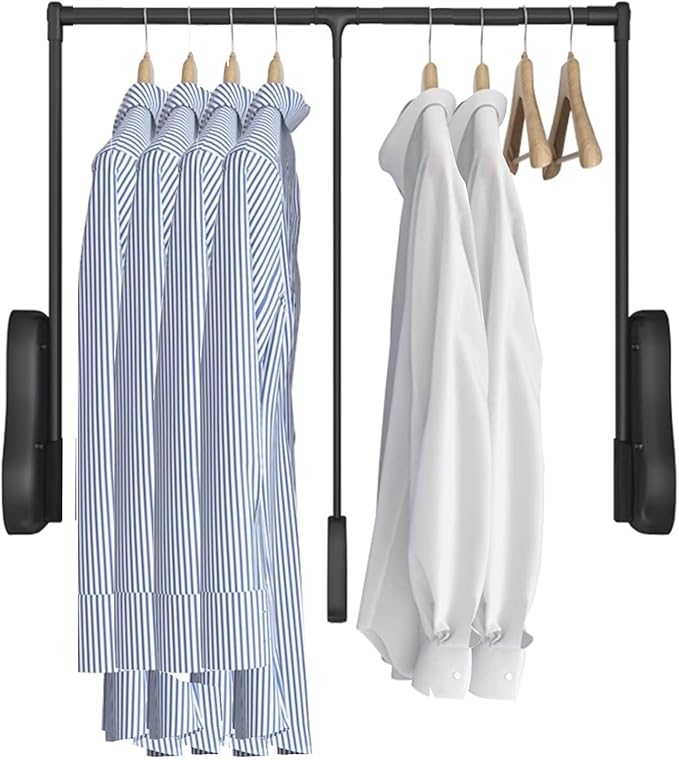 Pull Down Closet Rod for Hanging Clothes, Wardrobe Lift Rail Aluminum Alloy Organizer, Side Mounted Closet Rod for Kitchen Be