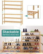 viewcare 3-Tier Long Shoe Rack, Bamboo Wood Shoe Rack for Closet, Entryway & Hallway, Stackable | Beautiful | Functional | St