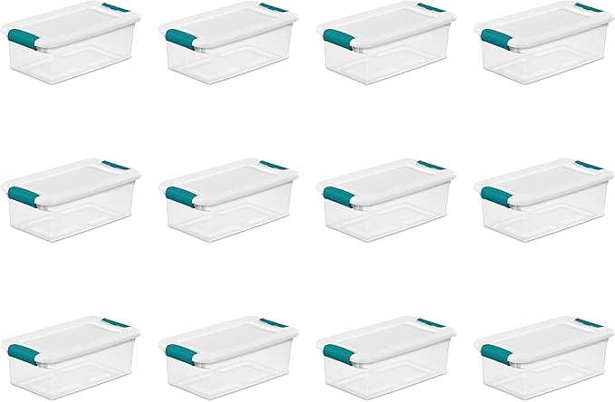 Sterilite 6 Qt Latching Storage Box, Stackable Bin with Latch Lid, Plastic Container to Organize Shoes on Closet Shelf, Clear