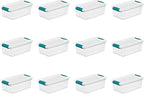 Sterilite 6 Qt Latching Storage Box, Stackable Bin with Latch Lid, Plastic Container to Organize Shoes on Closet Shelf, Clear