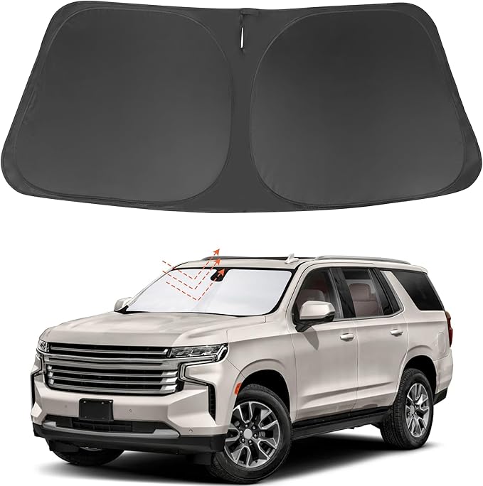 Front Windshield Sun Shade Foldable Car Front Window Sun Shade Windshield Shade Custom Fit for 2021-2025 2026 Chevrolet Tahoe Block UV Rays Accessories Heat Keep Cooler