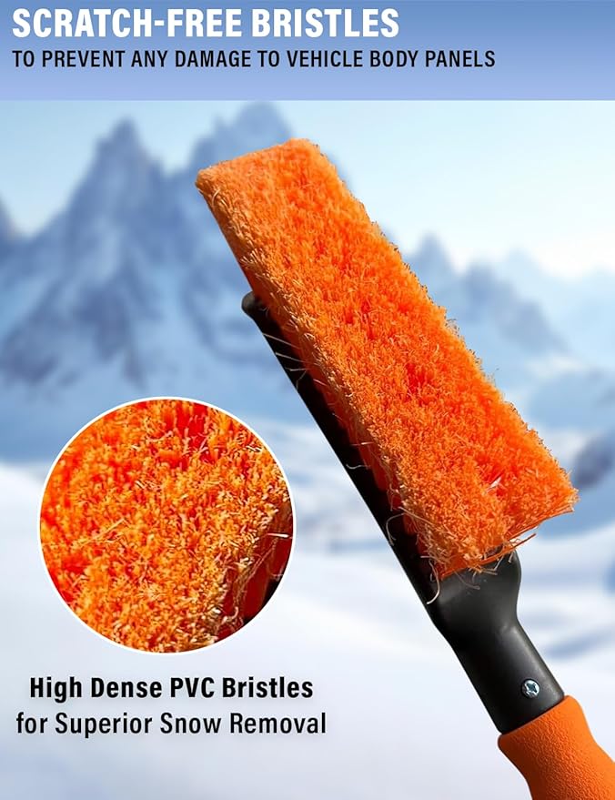 17" Snow Brush & Ice Scraper for Car Windshield | Heavy-Duty Snow Removal Tool | Small Snow Brush with Ergonomic Foam Grip | Essential Car Winter Accessory | Efficient Snow Clearing Brush