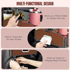 5-in-1 Car Back Seat Organizer and Storage with Extendable Cup Holder, Tissue Holder, Phone Holder, Hanging Hooks, Trash Bin, Back of Seat Car Headrest Organization Accessories for Women Man