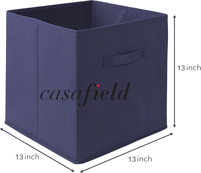 Casafield Set of 6 Collapsible Fabric Cube Storage Bins, Navy Blue - 13" Foldable Cloth Baskets for Shelves, Cubby Organizers
