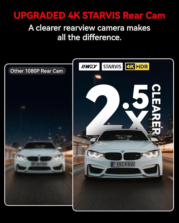 IIWEY 4K+4K Dash Cam Front and Rear, Dual STARVIS Sensor, 5G WiFi-6 (up to 20MB/s) with App, 128G SD Card Included, GPS, Dash