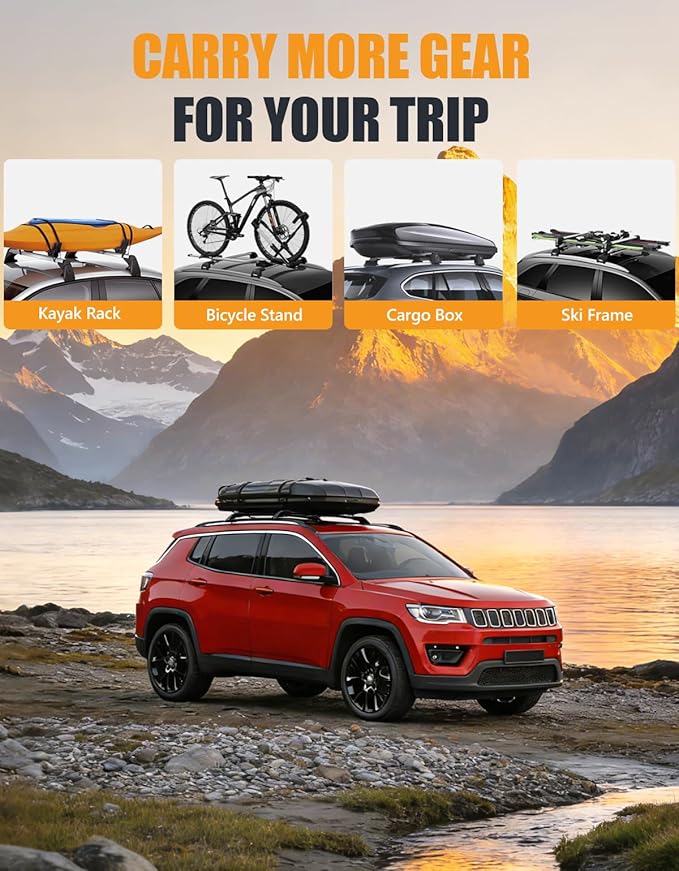 KINGGERI 300lbs Roof Racks Cross Bars Fit for Jeep Compass 2018-2026, Aluminum Heavy Duty Roof Rails Crossbars Rooftop Cargo Basket Carrier Bag Luggage Rails Kayak Canoe Snowboard Skiboard Bike