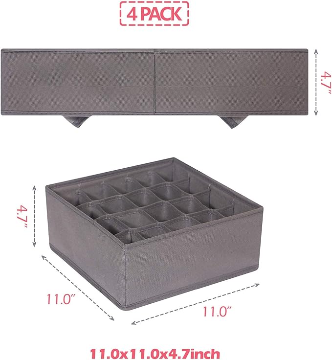DIOMMELL 4 Pack Foldable Cloth Storage Box Closet Dresser Drawer Organizer Fabric Baskets Bins Containers Divider for Clothes