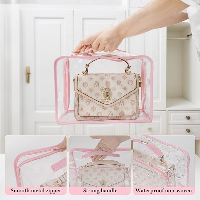5 Pack Clear Dust Bags For Handbags,5-Sizes Purse Storage Organizers,Purse Protector Storage Bag with Zipper and Handle for c