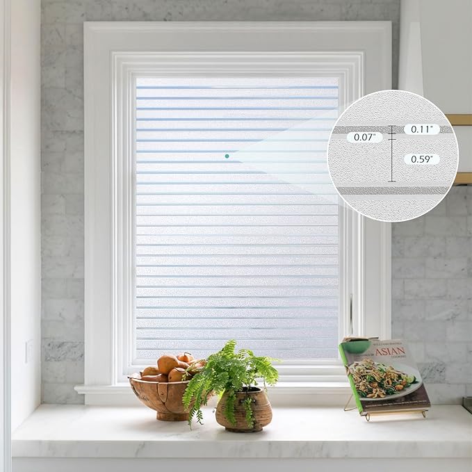 DOWELL Window Privacy Film, Frosted Glass Window Film, Static Cling Glass Vinyl, Heat Blocking Frosting Coverings, Removable Door Stickers for Home Office, Non-Adhesive, Reusable, 23.6 x 157.5 inches
