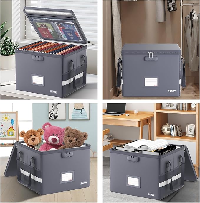 ENGPOW 5200°F File Box Fireproof Document Box with Lock,Heat Insulated Collapsible File Storage Organizer Box with Handle,Por