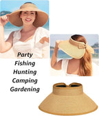 Sun Visor Hat for Women, Wide Brim Straw Summer UV Protection Hat, Foldable Roll-up Packable Beach Cap