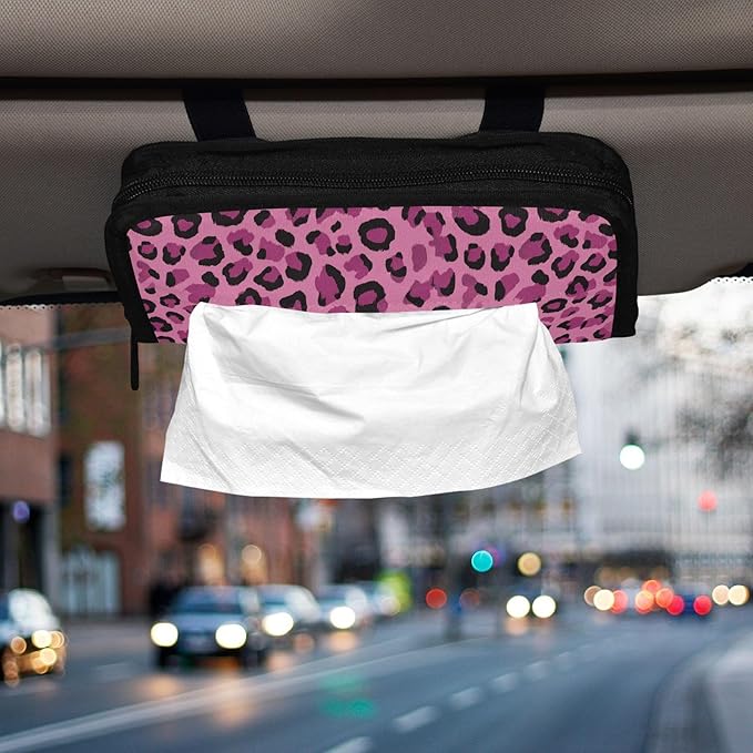Car Tissue Holder Car Visor Organizer Tissue Box Holder for Car Sun Visor Organizer with Car Vehicle Accessories Essentials Interior for Women Men Pink Leopard Spots DarkMarks