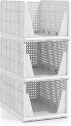 Sorbus 3 Pack Folding Closet Shelf Organizer for Clothes - Versatile Stackable Storage Baskets for Closet, Bathroom, Kitchen 