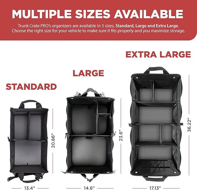 TRUNKCRATEPRO XL Heavy-Duty Trunk Organizer – Reinforced SUV & Truck Cargo Storage with 6 Adjustable Compartments, Non-Slip Base & Securing Straps (Foldable Design, Black)