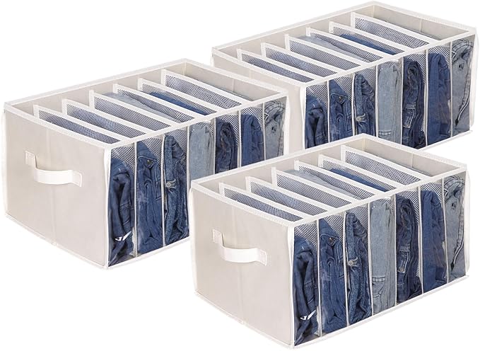 Zilink Upgraded Wardrobe Clothes Organizer with Support Board Clear Jean Organizers for Closet with 7 Grids Divider Extra Lar