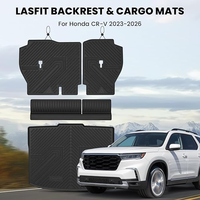 LASFIT Cargo Mat with Backrest Mat for Honda CR-V 2026 2025 2024 2023 (Gasoline Only), All Weather Custom Fit TPE Trunk Mat Trunk Liner Cargo Liner with Seatback Mat (Lower Position)
