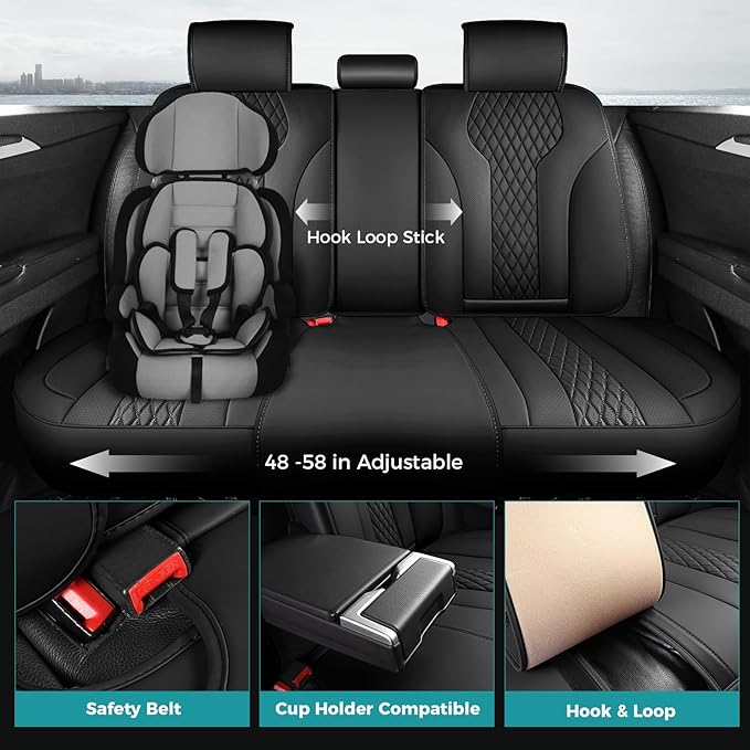 Leather Car Seat Covers Full Set, Breathable Faux Leather Seat Covers for Cars SUV Sedan Waterproof Black
