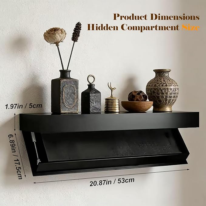 Magic Flap Hidden Shelf with Secret Compartment, Wall Mounted Floating Shelf with Concealed Storage Drawer, Hidden Compartmen