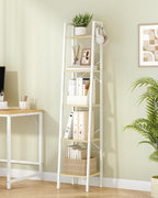 Hzuaneri Ladder Shelf, Bookshelf Bookcase, Freestanding Corner Storage Shelve with 2 Hooks for Home Office, Living Room, Kitc