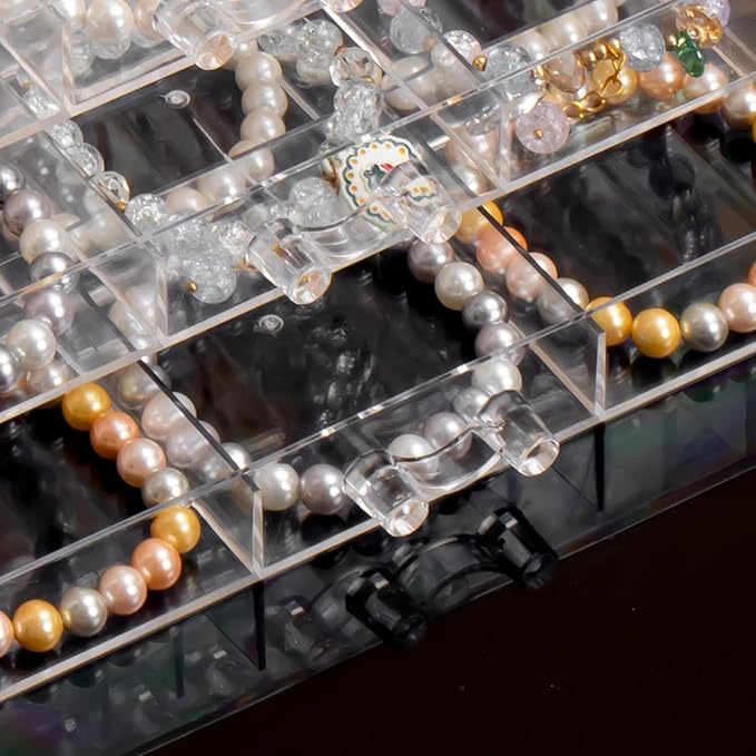 SPAKOWN Earring Organizer, Acrylic Earring Box Large 30 Compartments Jewelry Holder Organizer with 5 Drawers Stackable Earrin