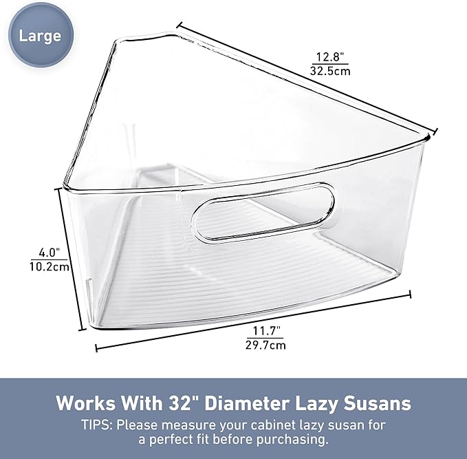 Leeden Lazy Susan Organizer for 32" Diameter Corner Lazy Susan, Plastic Kitchen Cabinet Storage Bins with Handle, 6 Packs, 1/