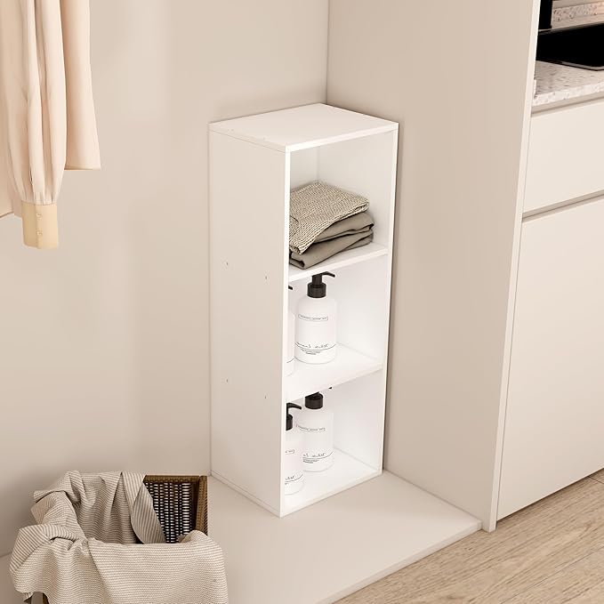 3 Cube Storage Organizer,Wooden 3-Tier Open Shelf Bookshelf,Versatile Storage Cubes for Living Room，Bedroom,Home Office, (Whi